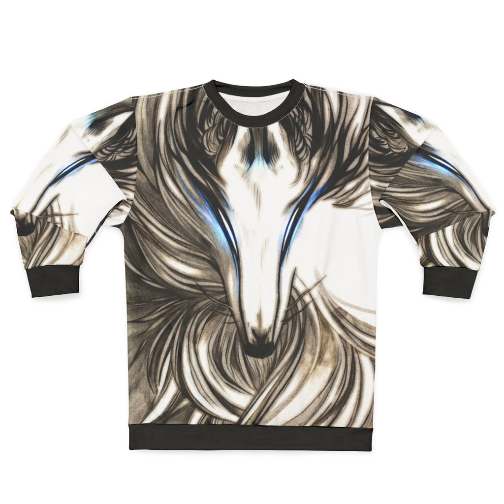 Cozy winter wolf sweatshirt with black and white design