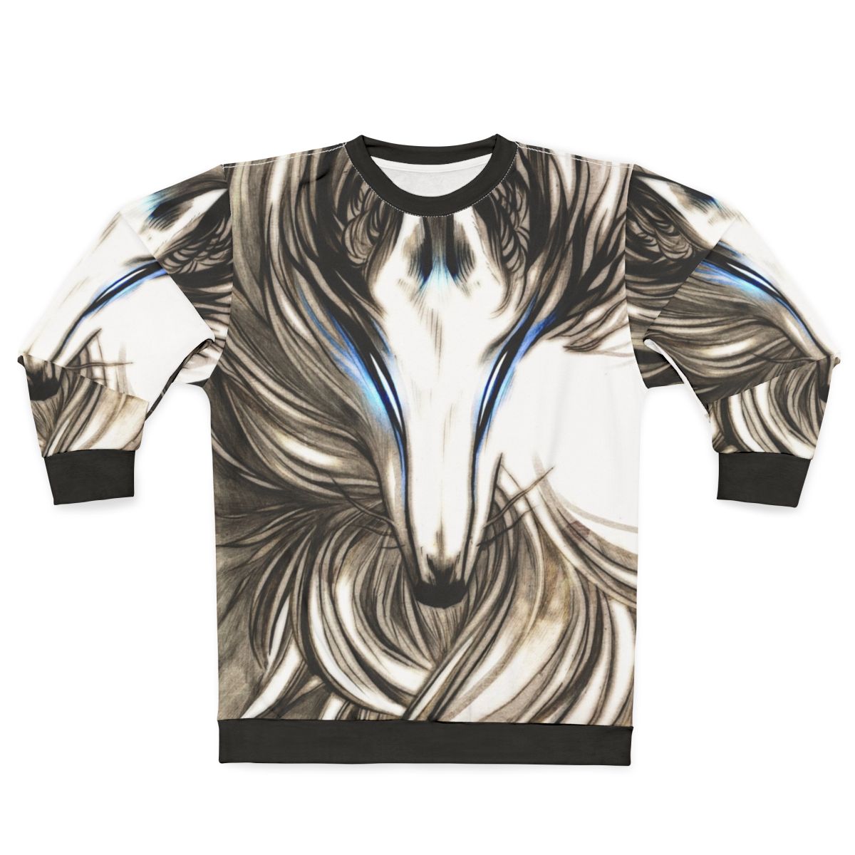 Cozy winter wolf sweatshirt with black and white design