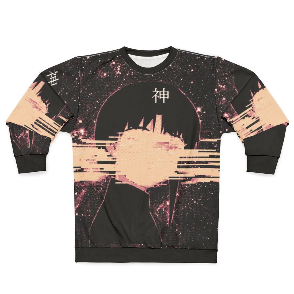 Wired God Glitch Art Sweatshirt with space and stars design