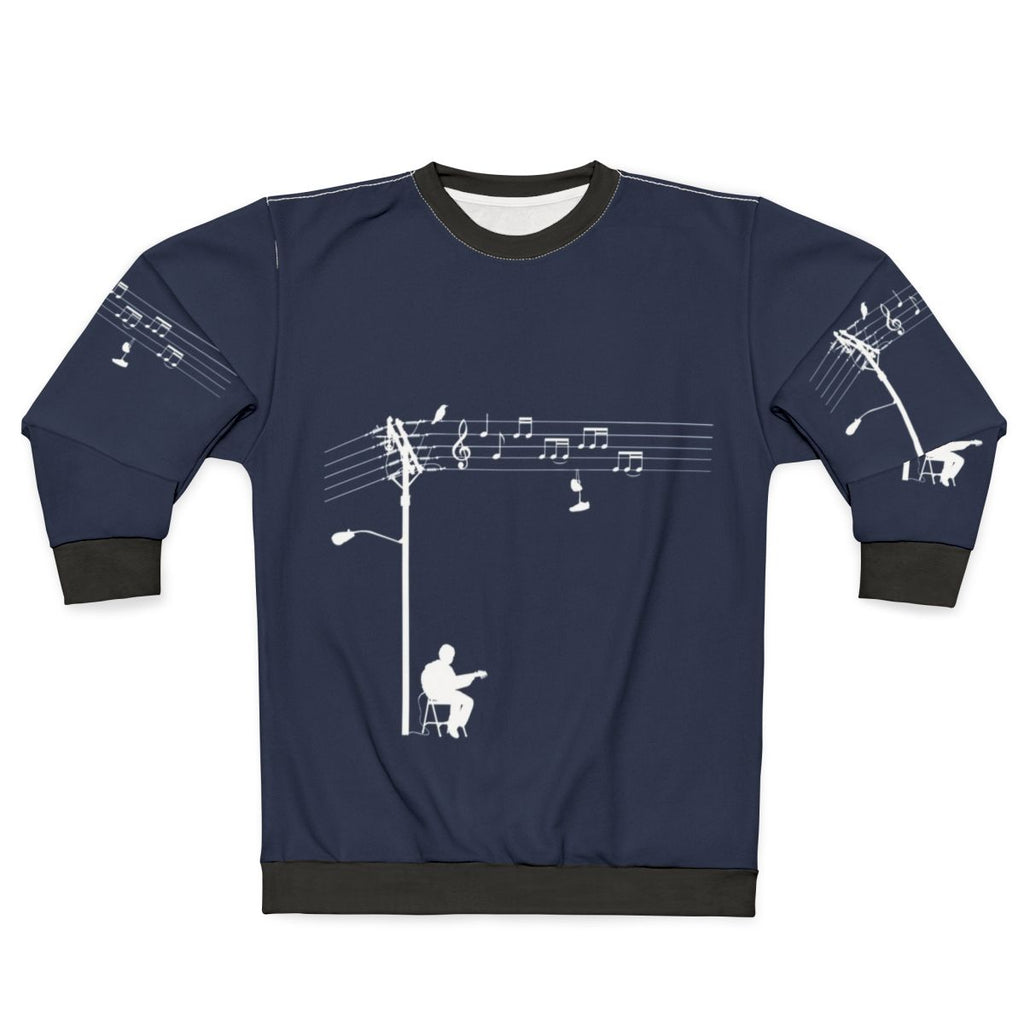 Wired Sound White Sweatshirt with Music Themed Graphic Design
