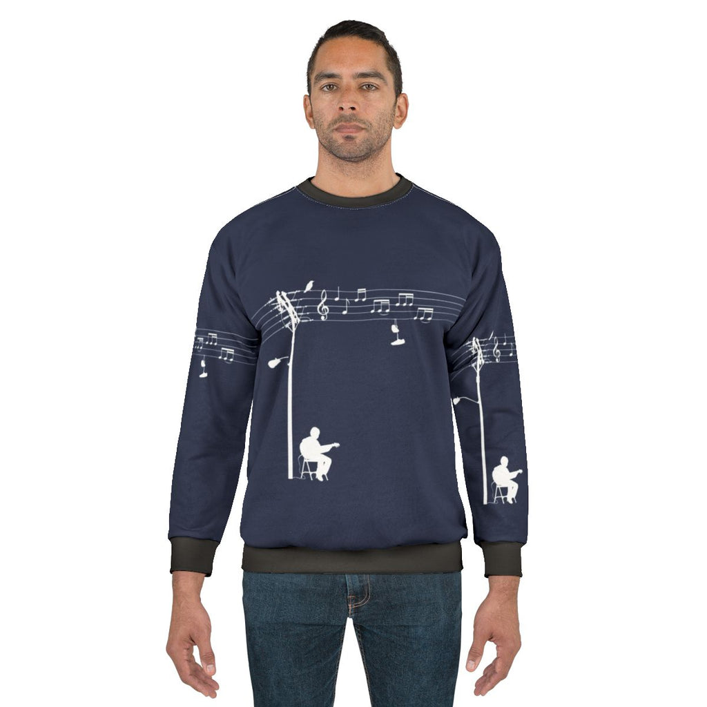 Wired Sound White Sweatshirt with Music Themed Graphic Design