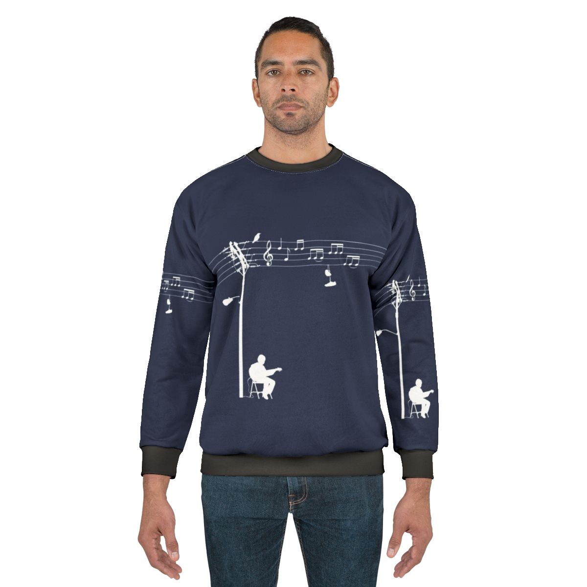 Wired Sound White Sweatshirt with Music Themed Graphic Design