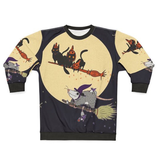 Witches Familiar Sweatshirt with Opossum, Black Cat and Other Spooky Designs