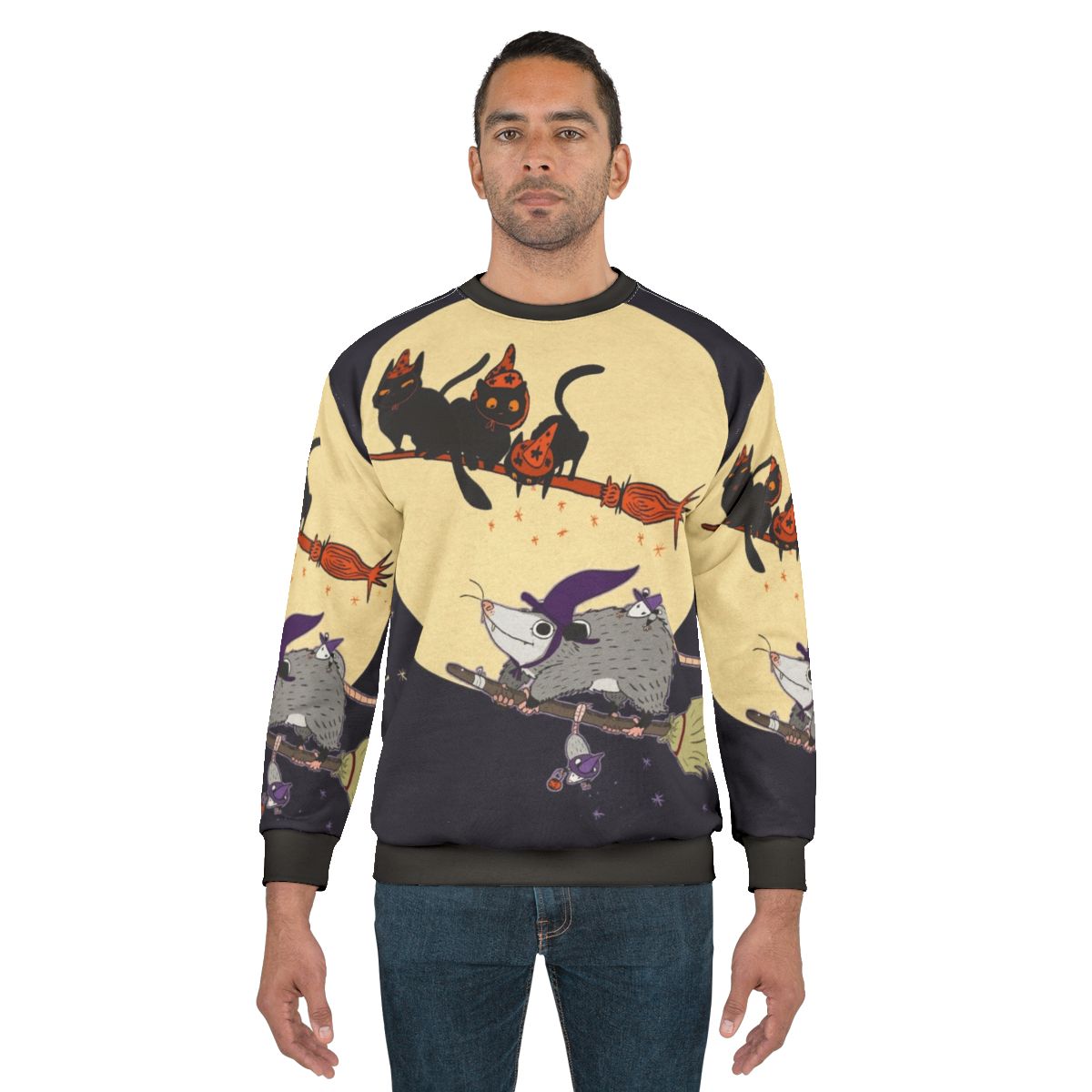 Witches Familiar Sweatshirt with Opossum, Black Cat and Other Spooky Designs