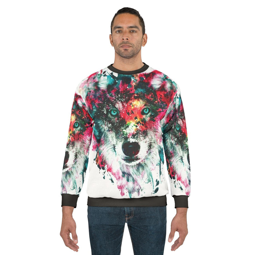 Vibrant wolf abstract design sweatshirt