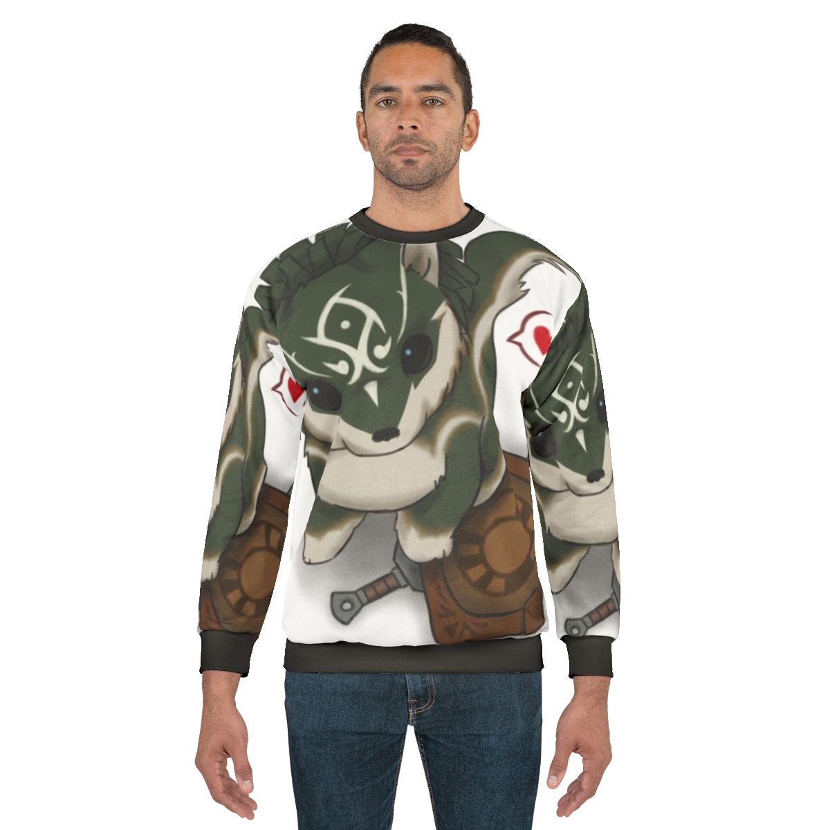 Cozy wolf link zelda inspired sweatshirt with kawaii animal print