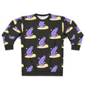Sweatshirt with a design of a wolf riding among the stars in the night sky