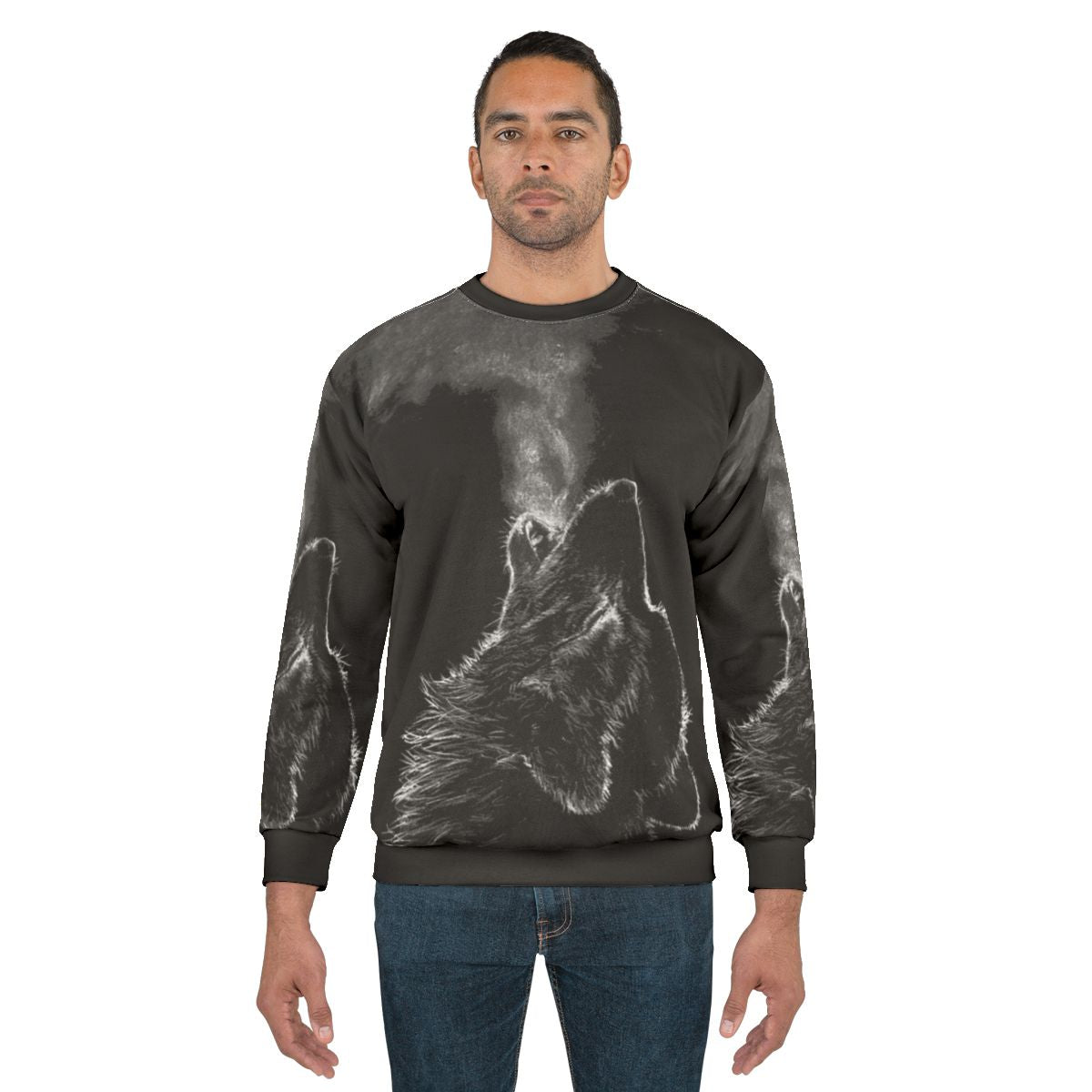 Stylish wolf sweatshirt with a howling wolf design