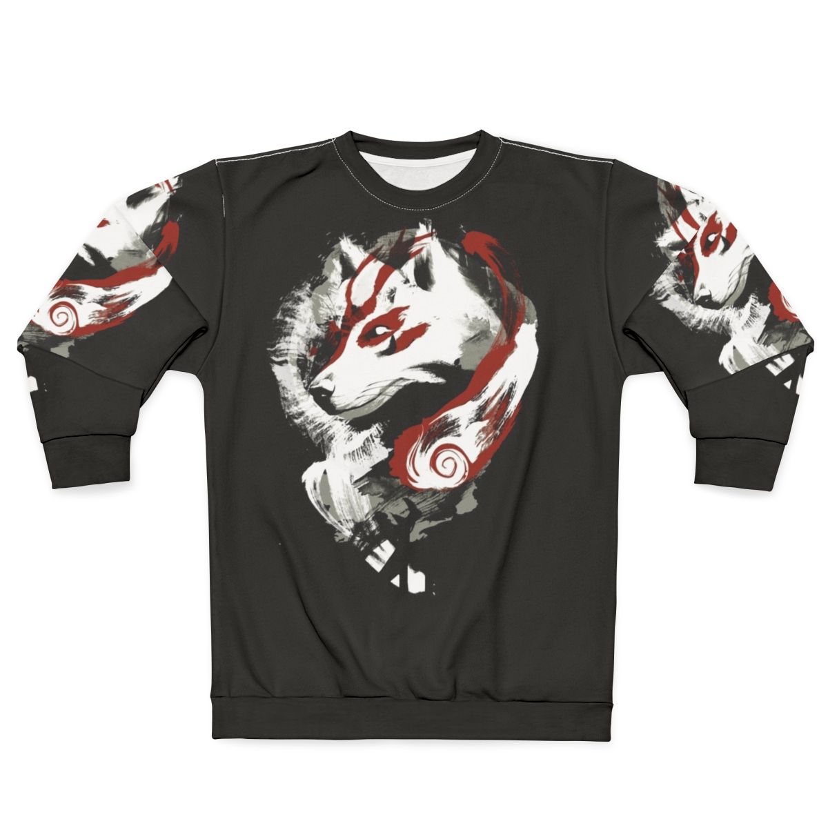 Wolf Sweatshirt with Japanese-Inspired Nature Graphic