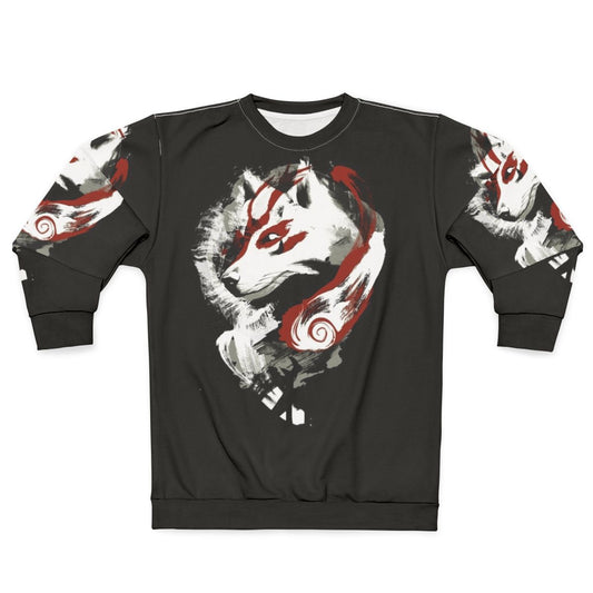 Wolf Sweatshirt with Japanese-Inspired Nature Graphic