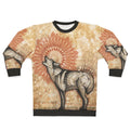 Mystical wolf totem sweatshirt with mandala and nature-inspired design