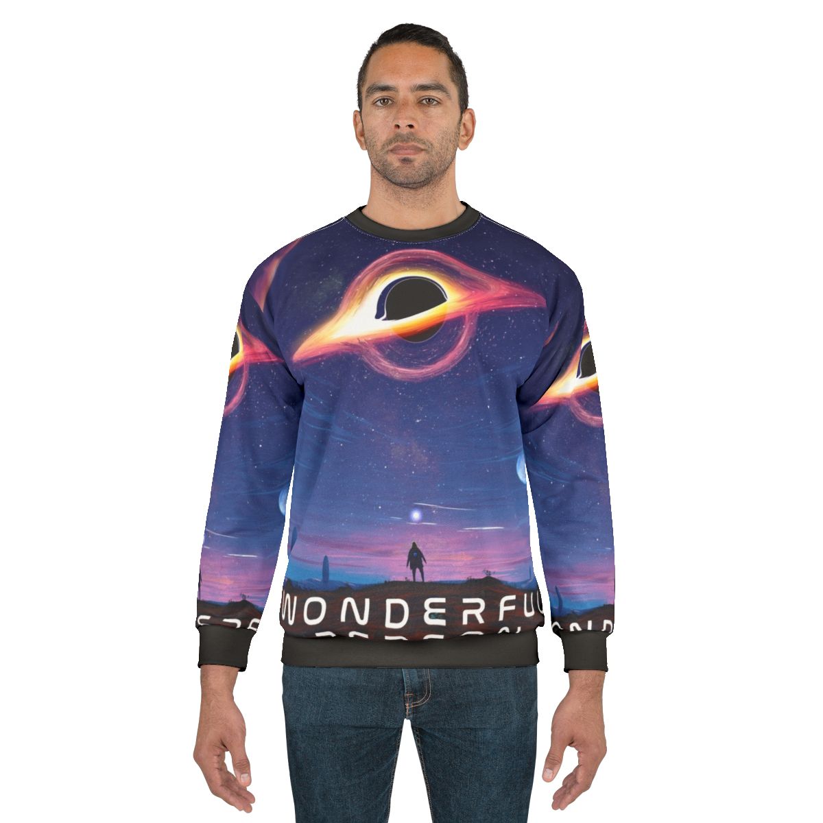 Wonderful person sweatshirt with motivational astronomy and black hole design