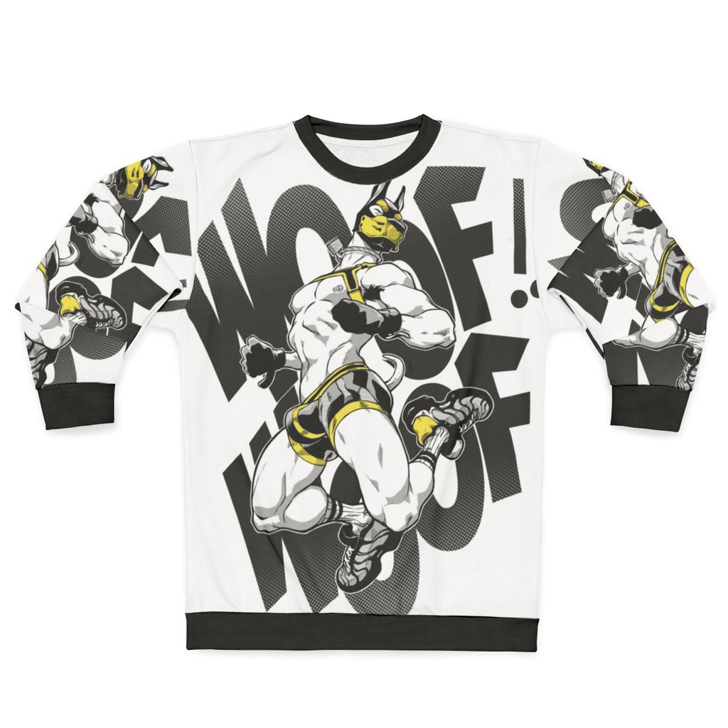 Woof sweatshirt for puppy play enthusiasts