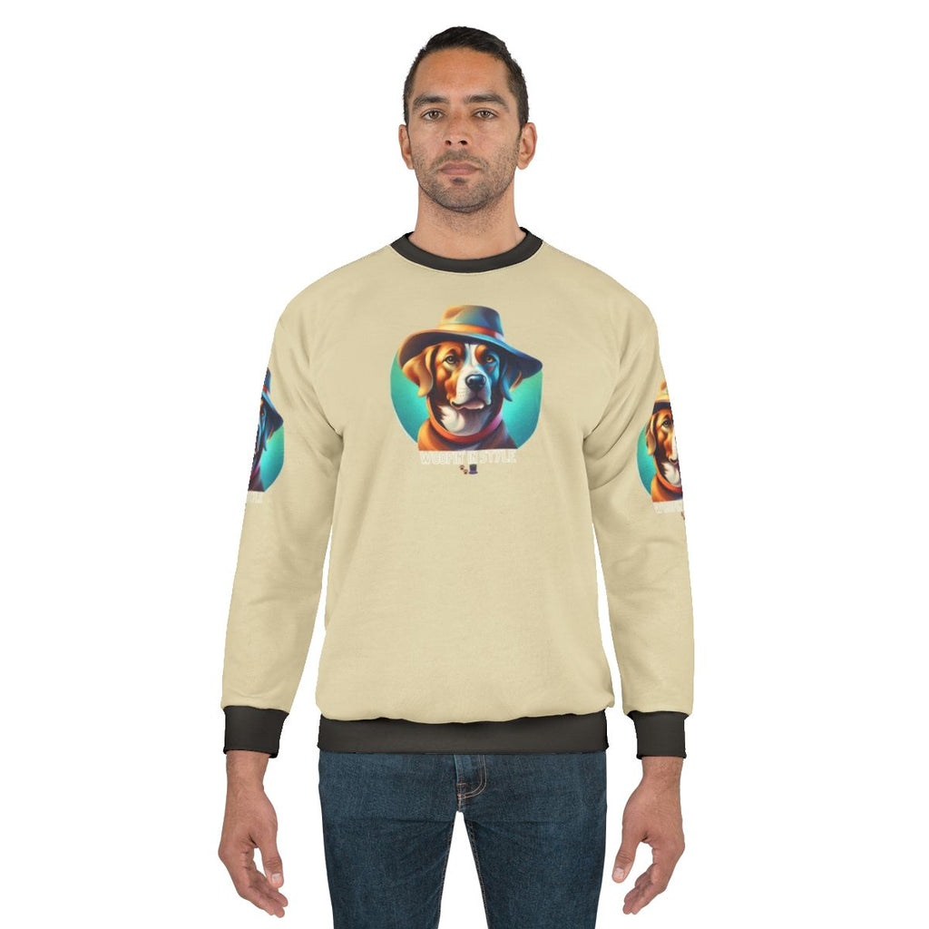 Stylish dog wearing a fashionable sweatshirt