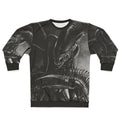 Handdrawn xenomorph alien design on a sweatshirt