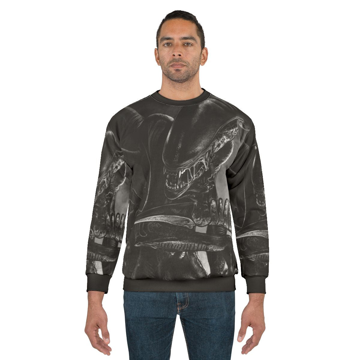 Handdrawn xenomorph alien design on a sweatshirt