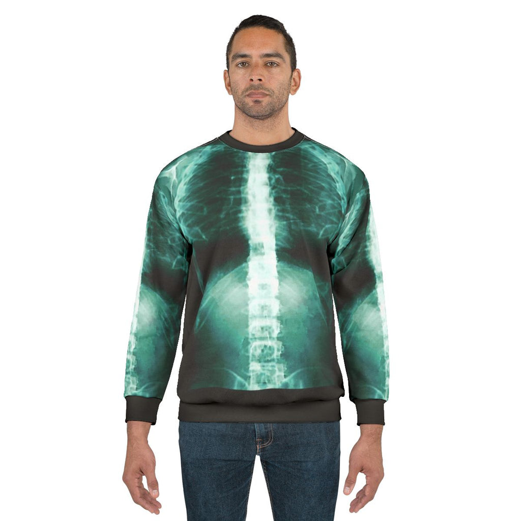Anatomical x-ray graphic sweatshirt showcasing the human skeleton