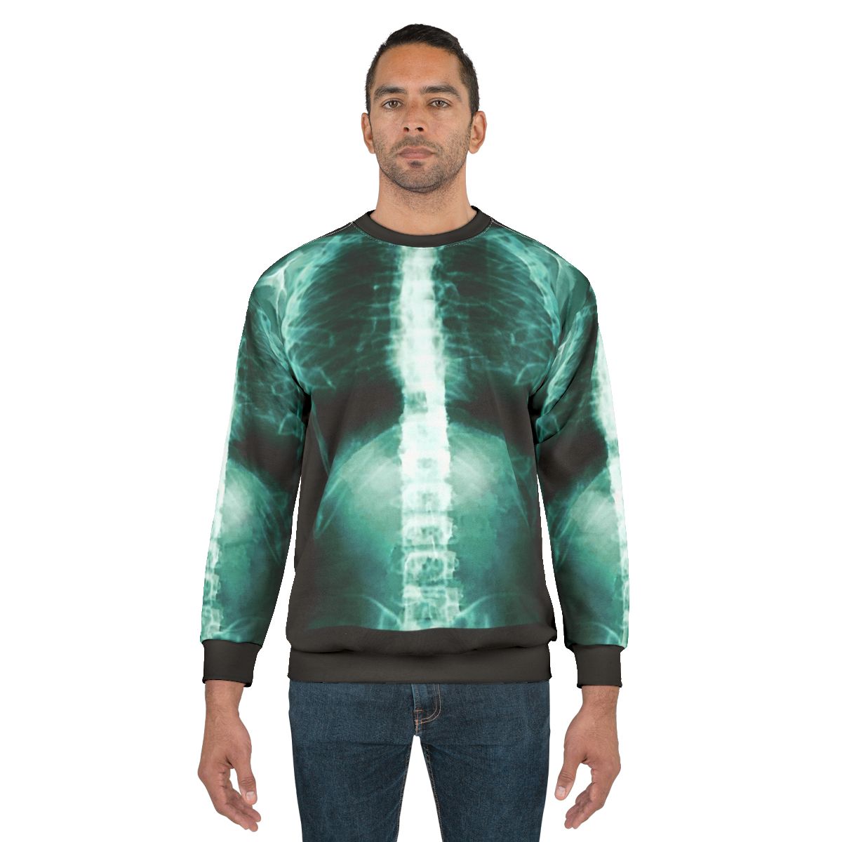 Anatomical x-ray graphic sweatshirt showcasing the human skeleton