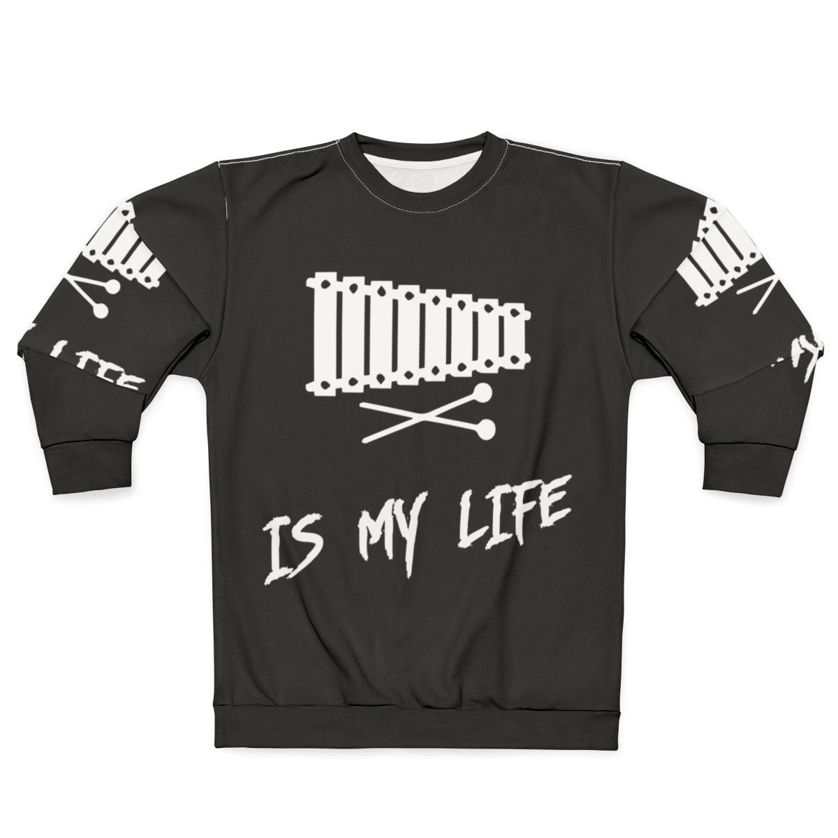 Person wearing a sweatshirt with the text "Xylophone Is My Life"