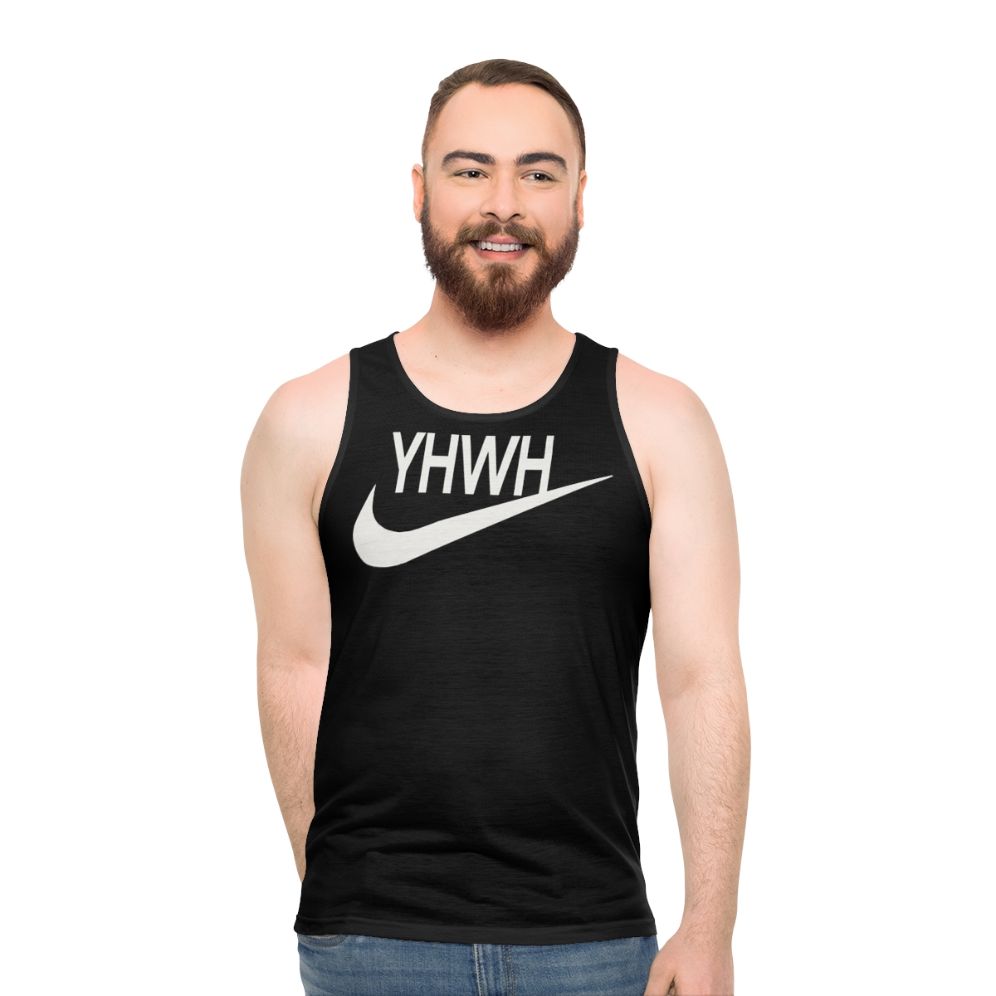 YHWH sports logo Christian unisex tank top