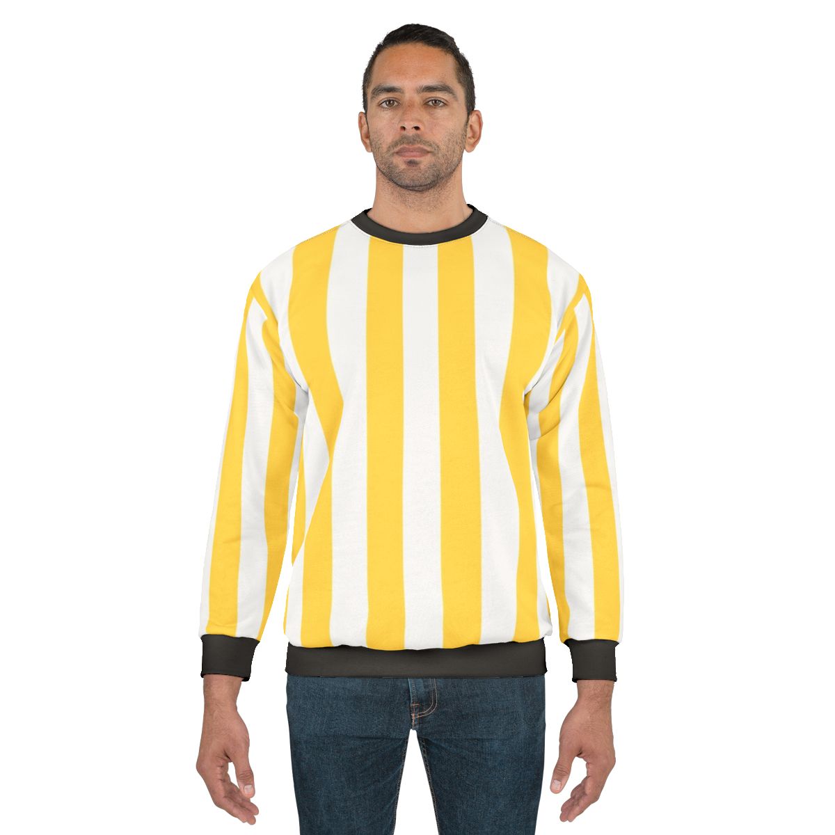 Vintage-style yellow and white vertical stripes sweatshirt