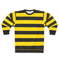 Wide yellow and black striped sweatshirt with a rugby-style design