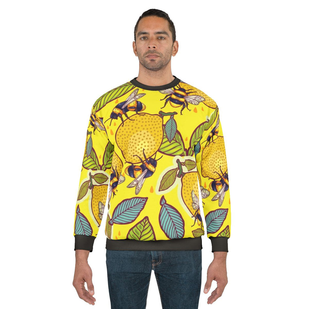 Colorful yellow lemon and bee garden sweatshirt