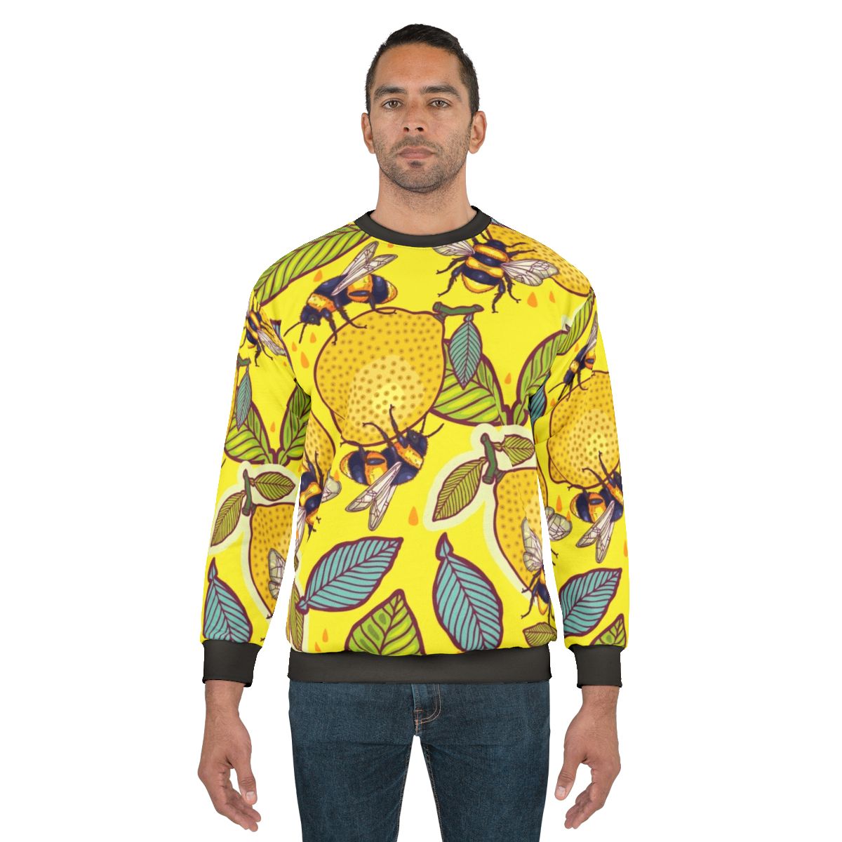 Colorful yellow lemon and bee garden sweatshirt