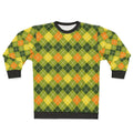 Yellow, orange, and green argyle pattern sweatshirt