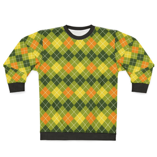 Yellow, orange, and green argyle pattern sweatshirt