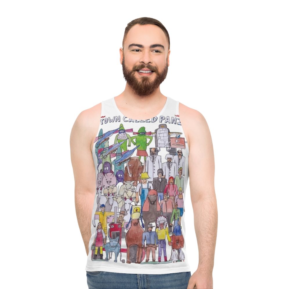 "A Town Called Panic" unisex tank top with stop motion animation characters