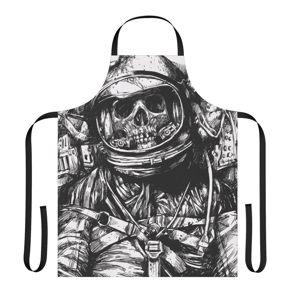 Apron featuring a black and white image of an abandoned and deceased astronaut in a spacesuit