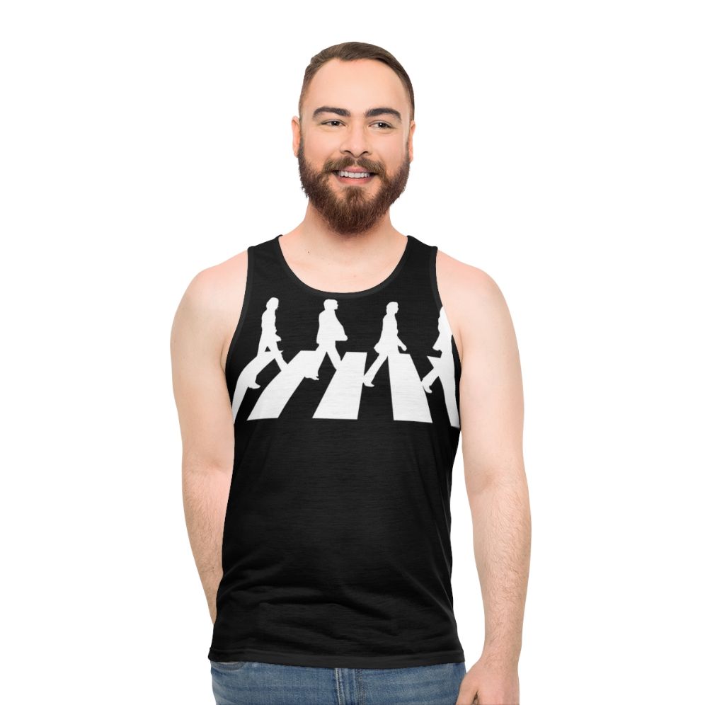 Minimalist Abbey Road Unisex Tank Top with Beatles Imagery
