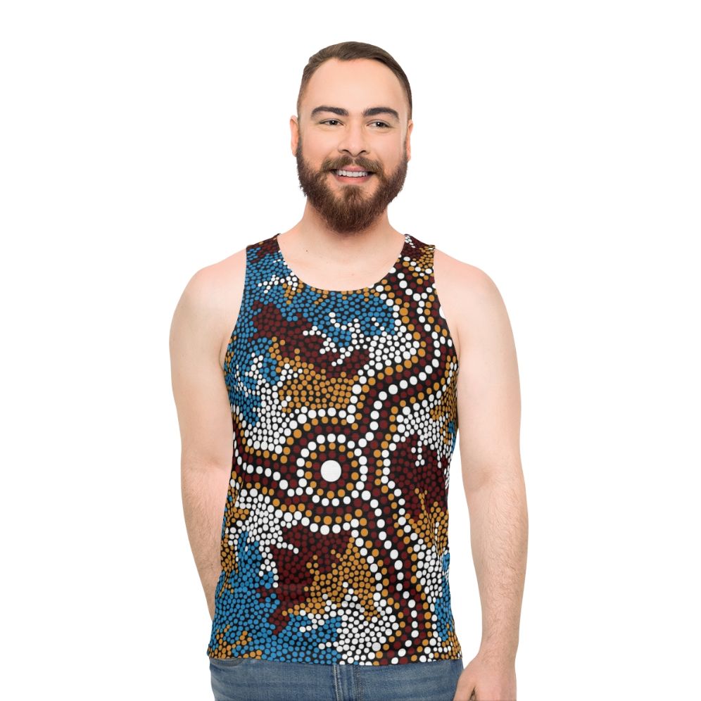 Unisex Tank Top with Aboriginal Art Depicting Wetland Dreaming