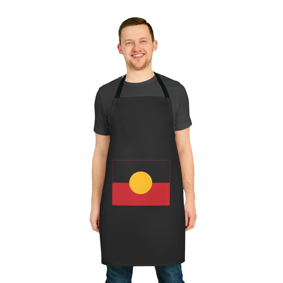 Aboriginal flag design printed on a high-quality apron