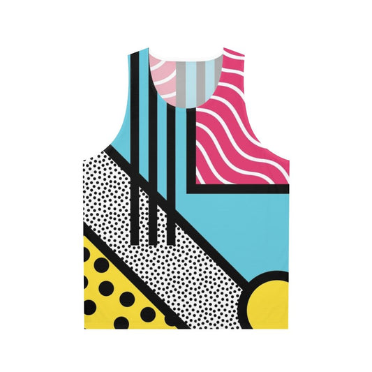 Unisex tank top with abstract 80s Memphis pop art style graphics