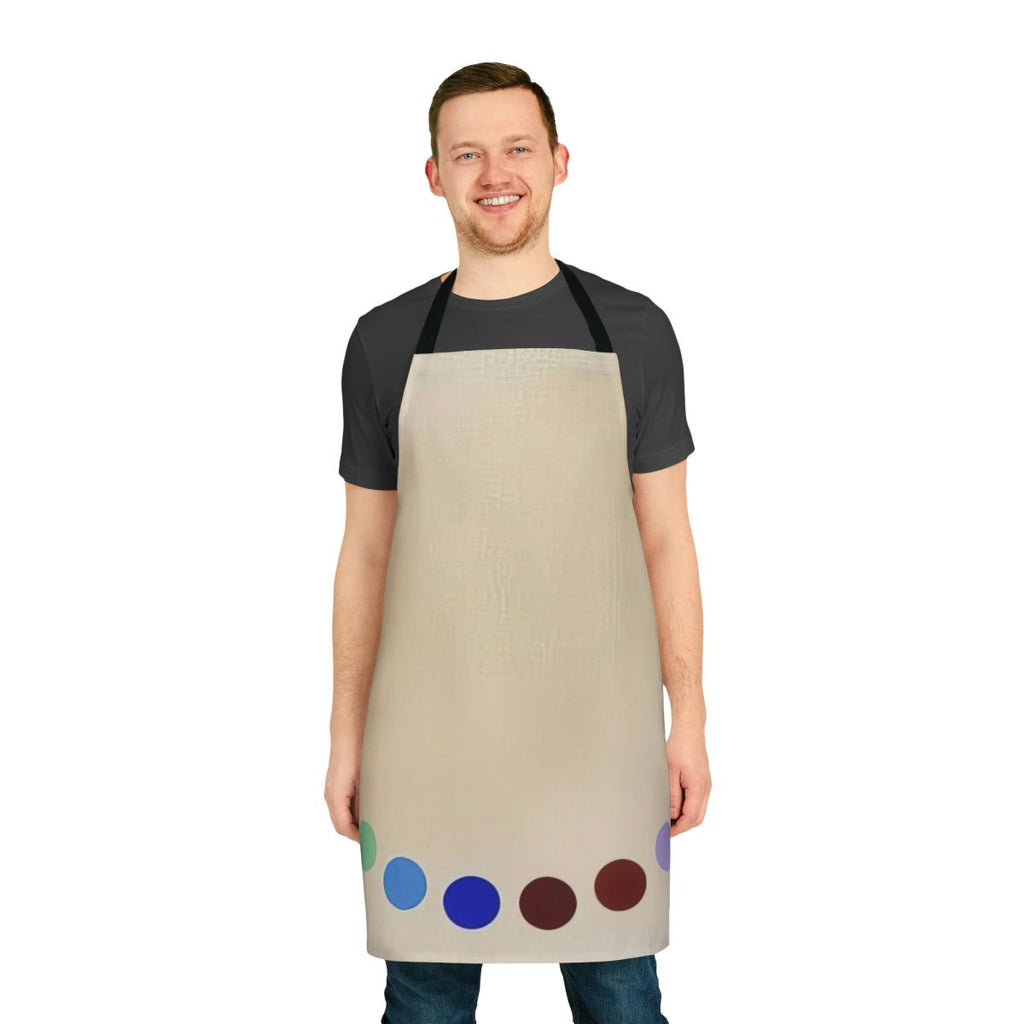 An abstract apron featuring vibrant colors and geometric patterns, inspired by the work of American painter Thomas Downing.