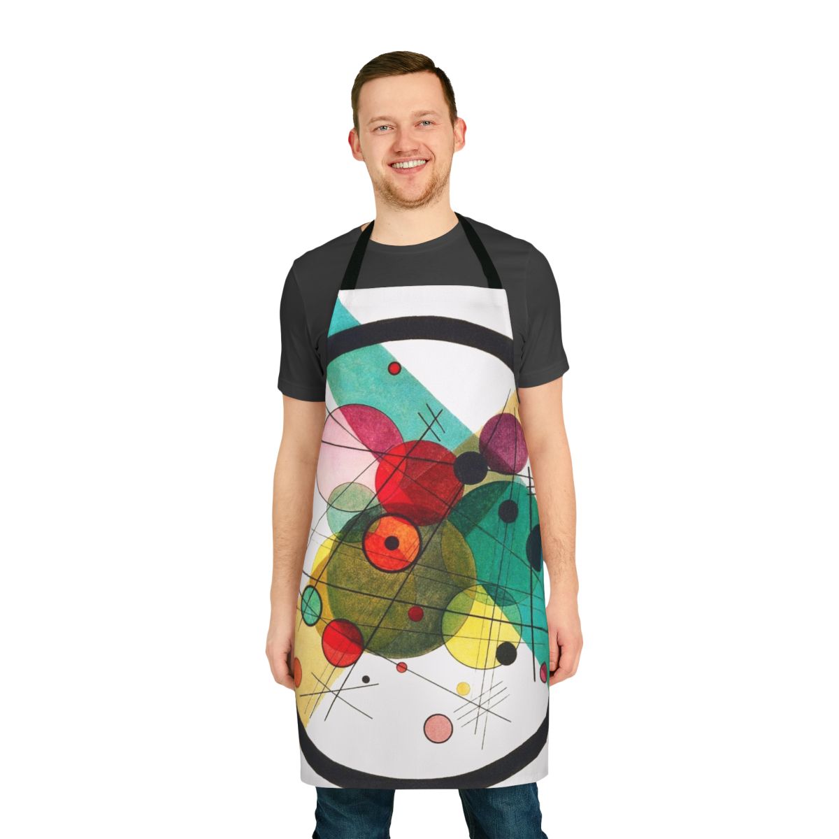 Abstract circles design art apron featuring Kandinsky's style