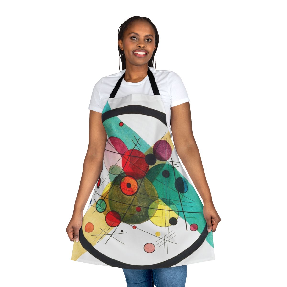 Abstract circles design art apron featuring Kandinsky's style