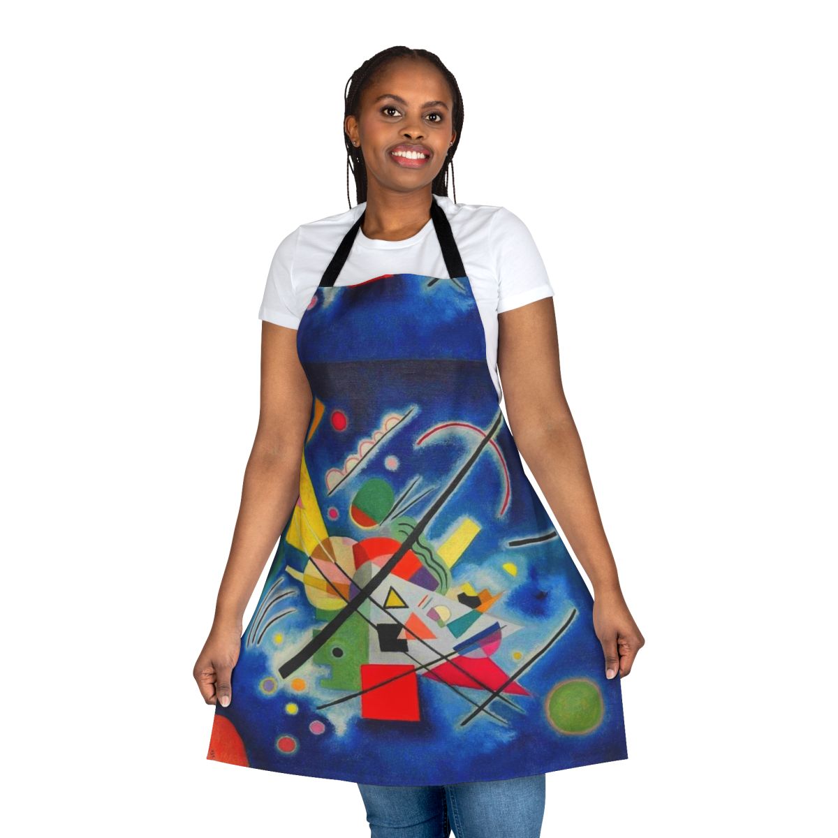 Abstract blue and black painting design on an apron
