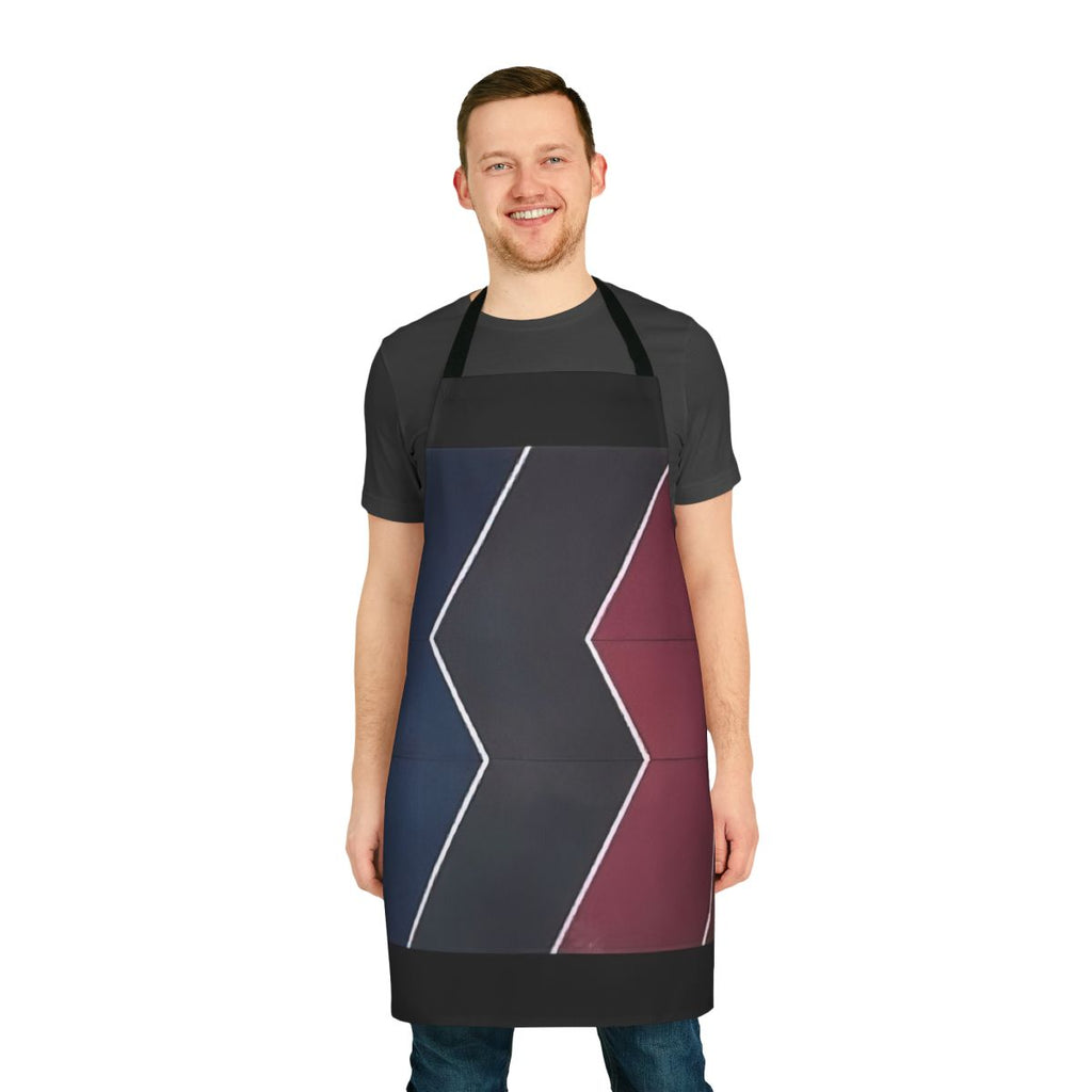 Abstract art-inspired apron featuring vibrant colors and optical illusions, inspired by the paintings of American artist Thomas Downing.