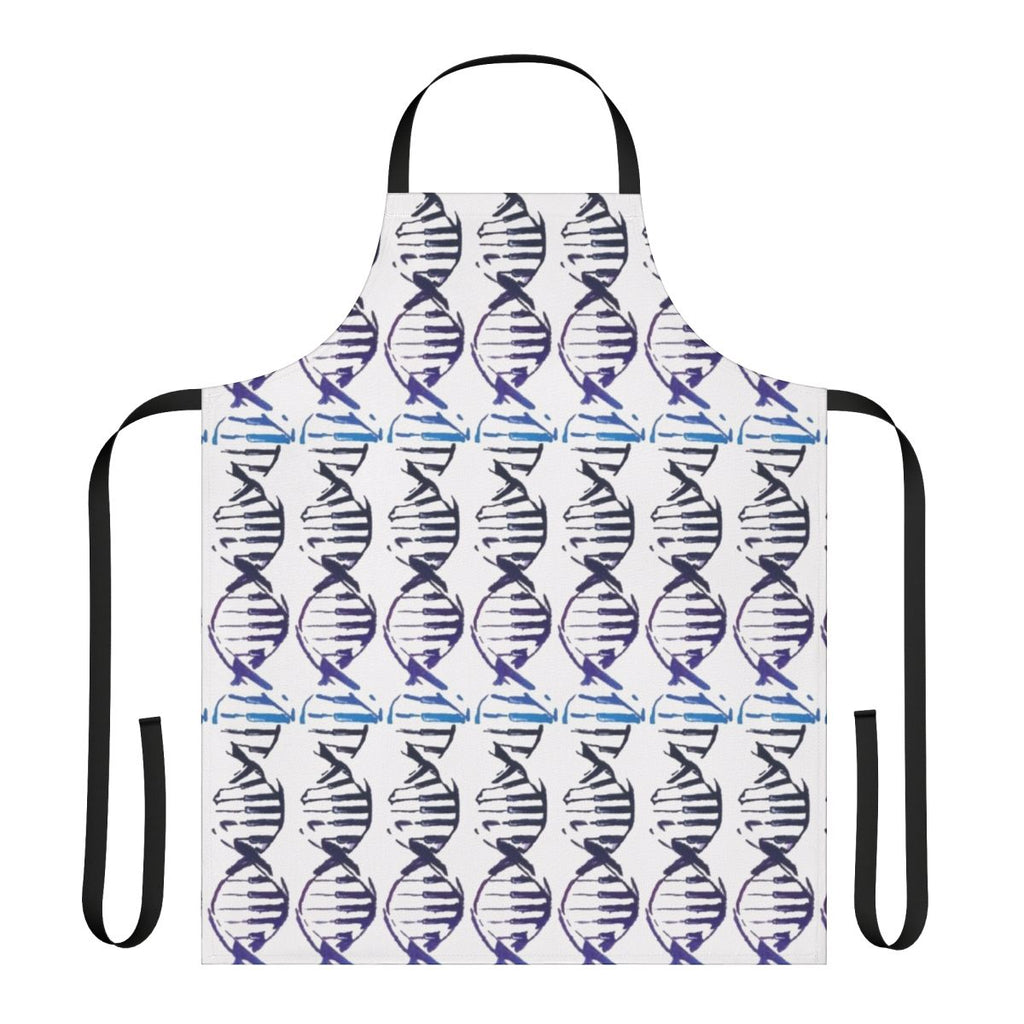 Abstract DNA strand and music keyboard design on a kitchen apron.