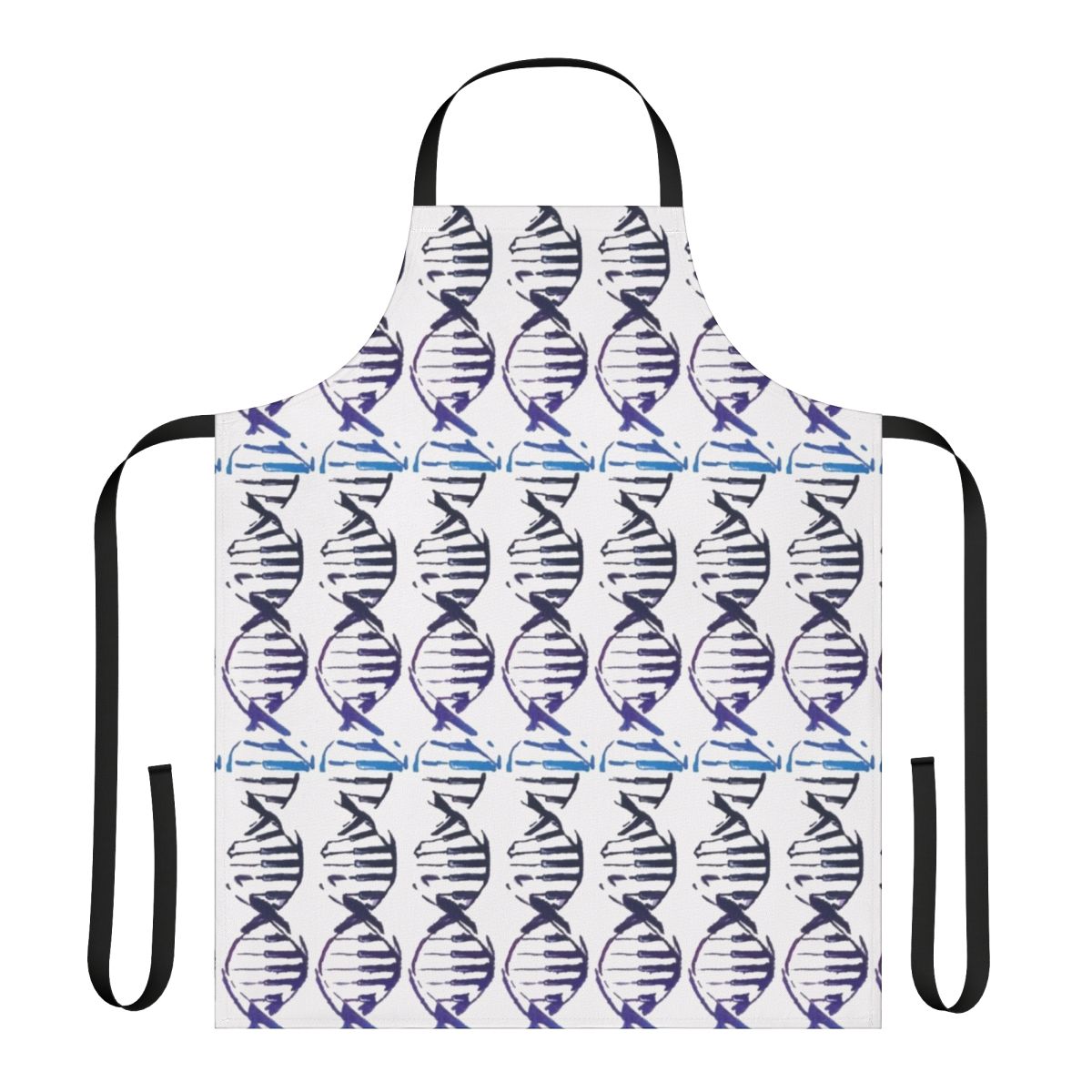 Abstract DNA strand and music keyboard design on a kitchen apron.