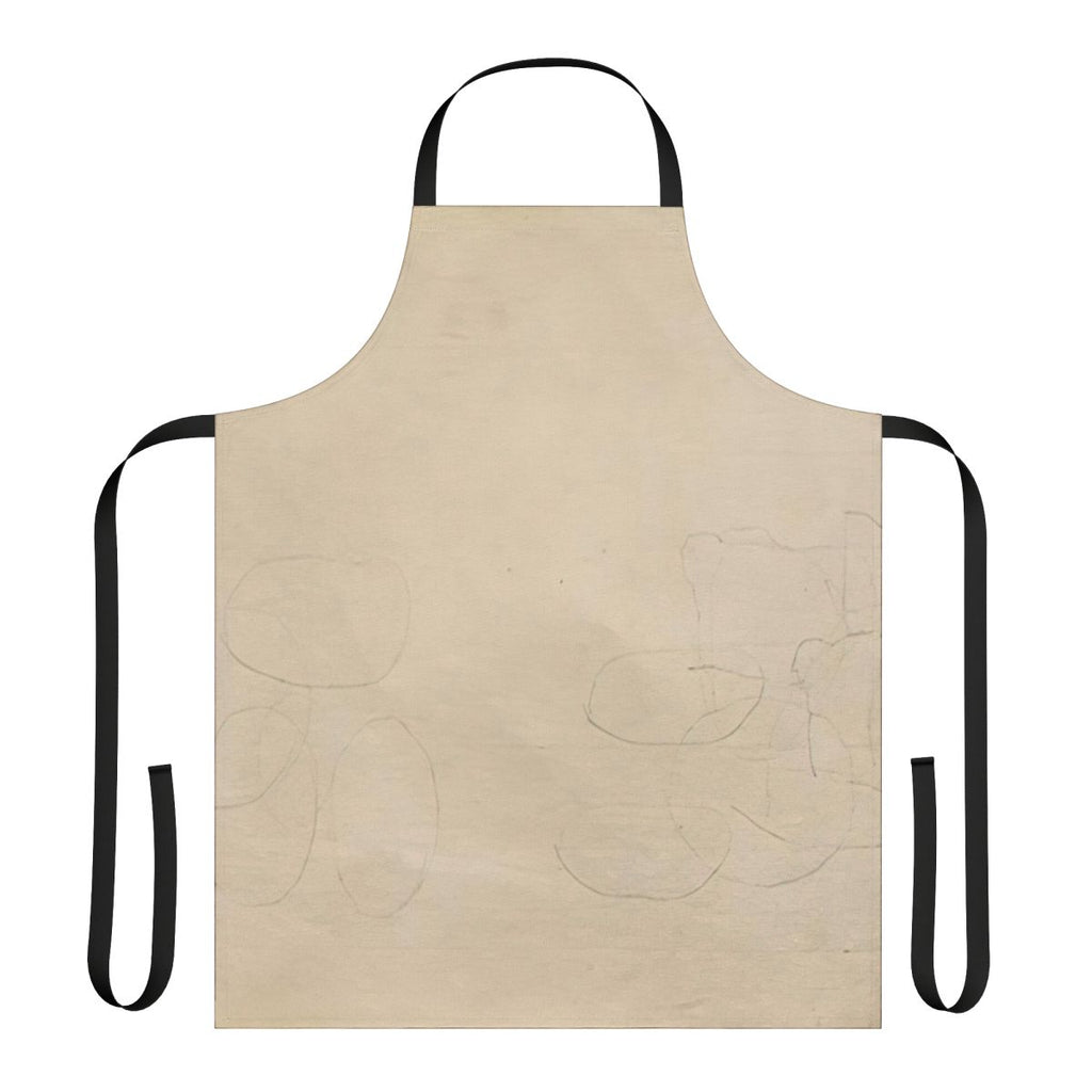 Abstract expressionist-style apron design with visual elements referencing the avant-garde music and experimental compositions of John Cage