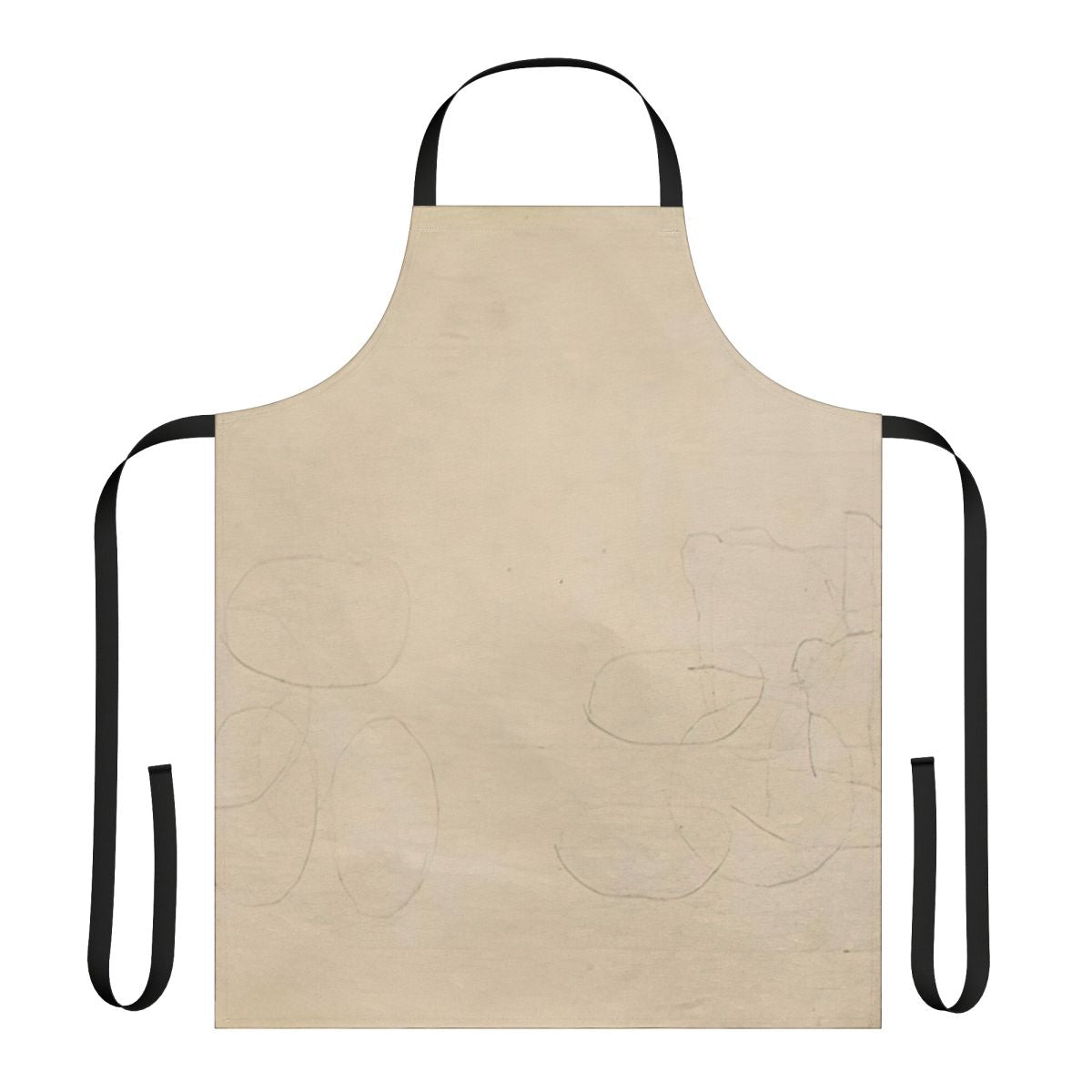 Abstract expressionist-style apron design with visual elements referencing the avant-garde music and experimental compositions of John Cage