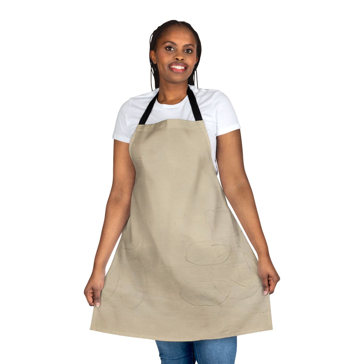 Abstract expressionist-style apron design with visual elements referencing the avant-garde music and experimental compositions of John Cage