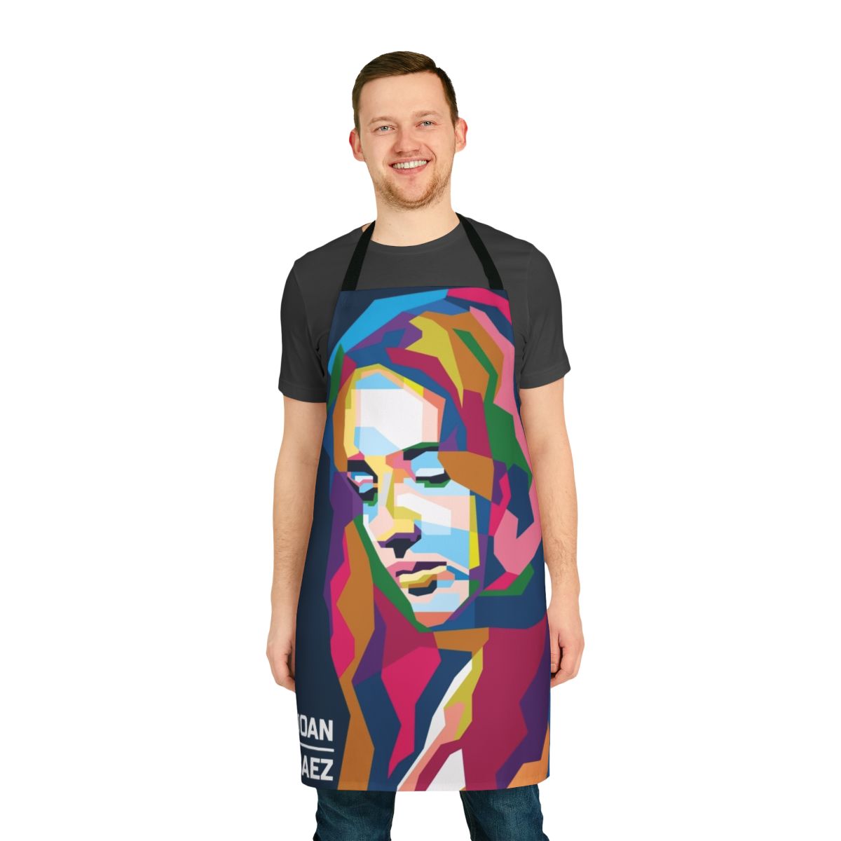 Abstract geometric design featuring the image of folk singer Joan Baez