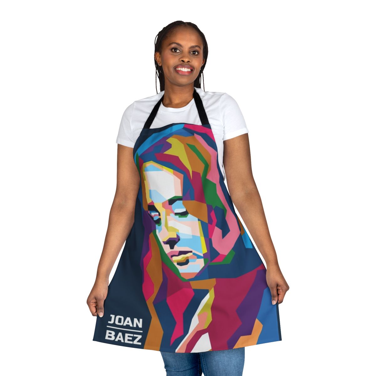 Abstract geometric design featuring the image of folk singer Joan Baez