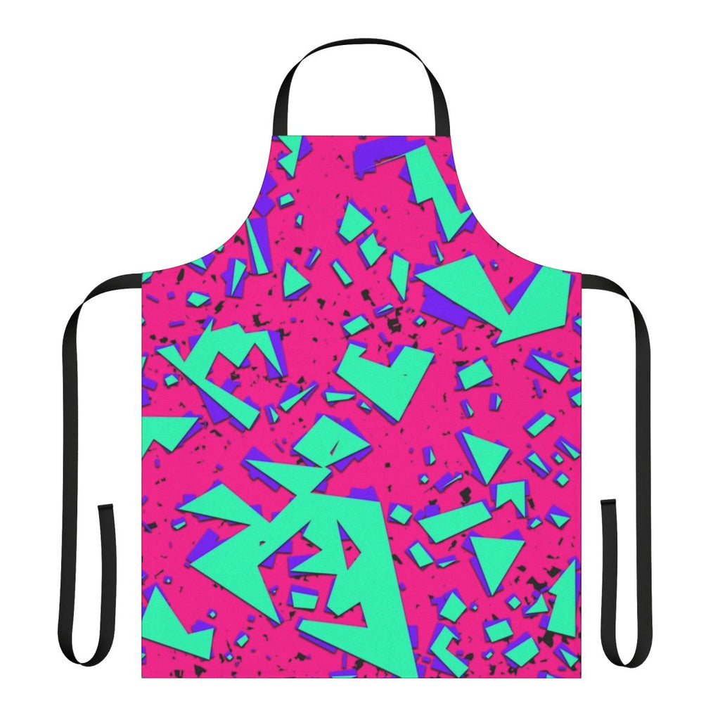 Abstract geometric pattern in teal and pink colors on an apron