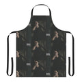 Apron featuring a music-inspired abstract glitch art design in black, white, and green colors.